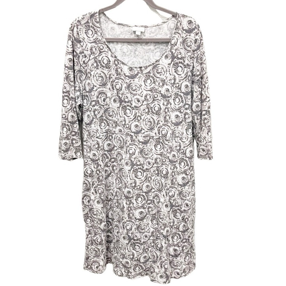 J. Jill Dress Women's XL Gray Floral‎ Abstract A-Line Jersey Knit T-Shirt Dress